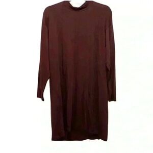 Eileen Fisher Lightweight Viscose Jersey Dress Tunic Long Sleeve Burgundy